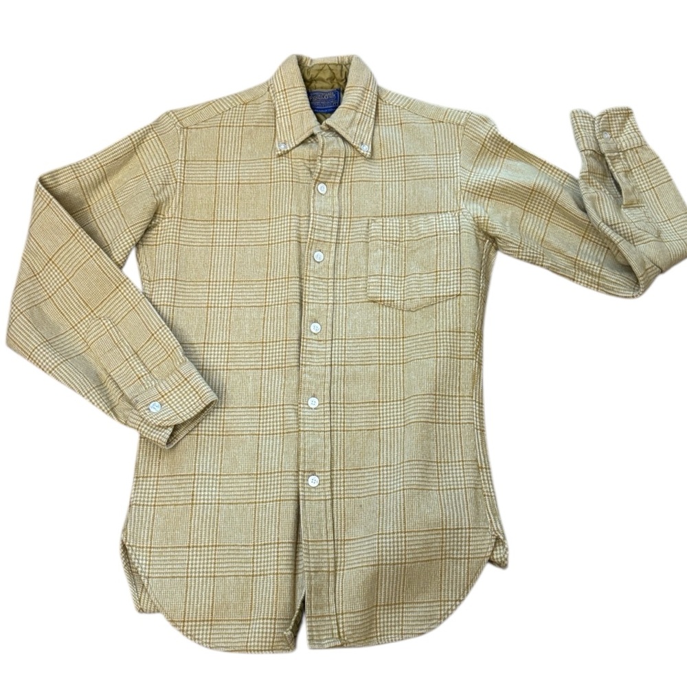VTG Pendleton Women's Tan Yellow Plaid Wool Long Sleeve Button Up Shirt Size S - Picture 3 of 10